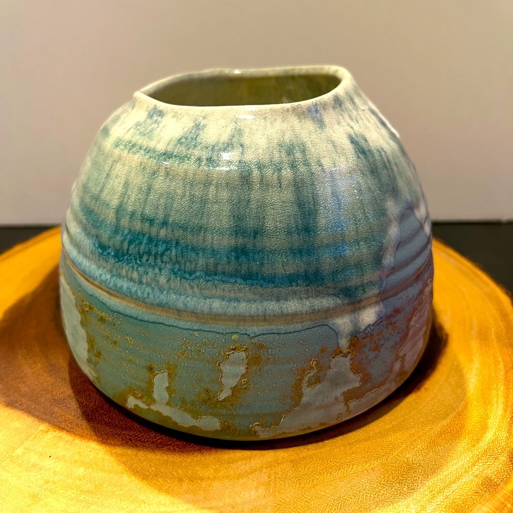 VTG Tony Evans Raku Pottery Pastel Vase/Bowl Signed MCM  Decor, #332